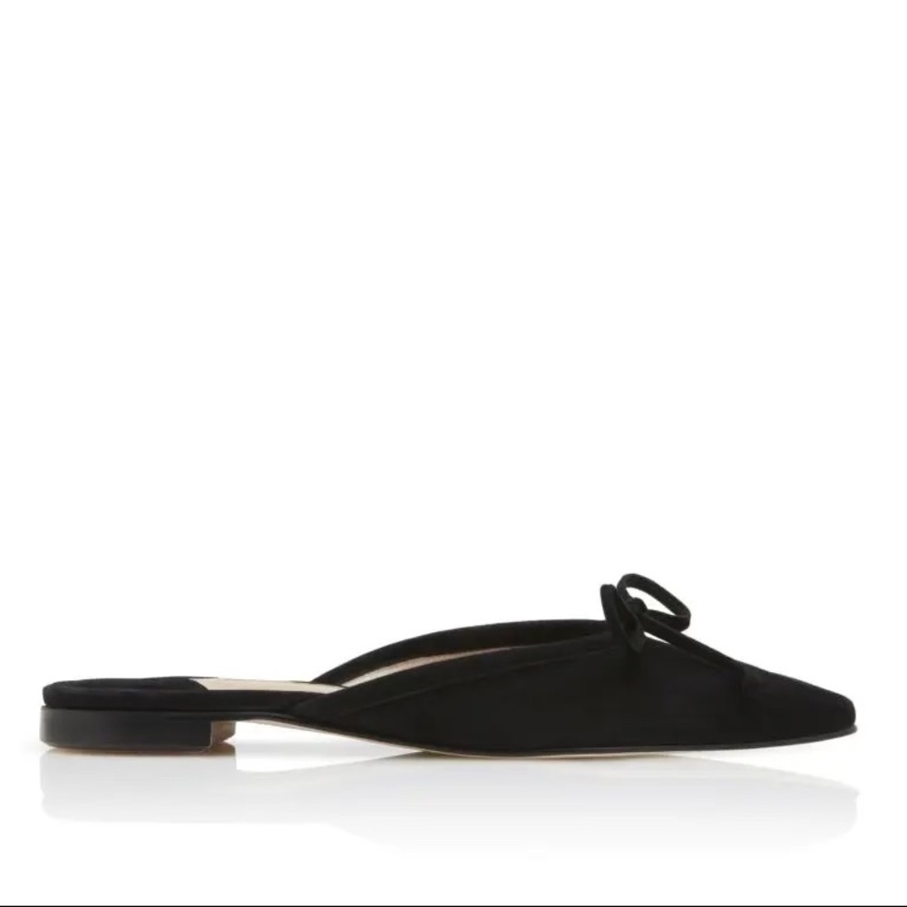 Beautiful Manolo Blahnik suede black open-back mule flats, Size 41 (Retail $925)